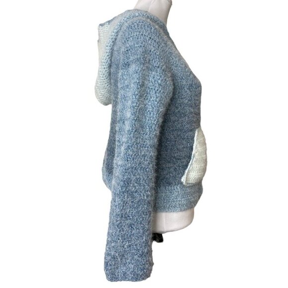 Handmade Women's NEW Blue Ombré V-Neck Long Sleeve Hooded Knit Sweater/C36 - Picture 3 of 9